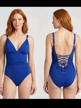 Lauren Ralph Lauren Cobalt Blue One Piece Swimsuit NWT Size 10 Slimming Shirred